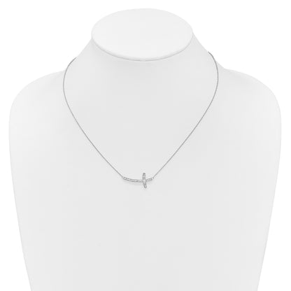 14k White Gold 1/4 carat Diamond Sideways Cross 18 inch Necklace