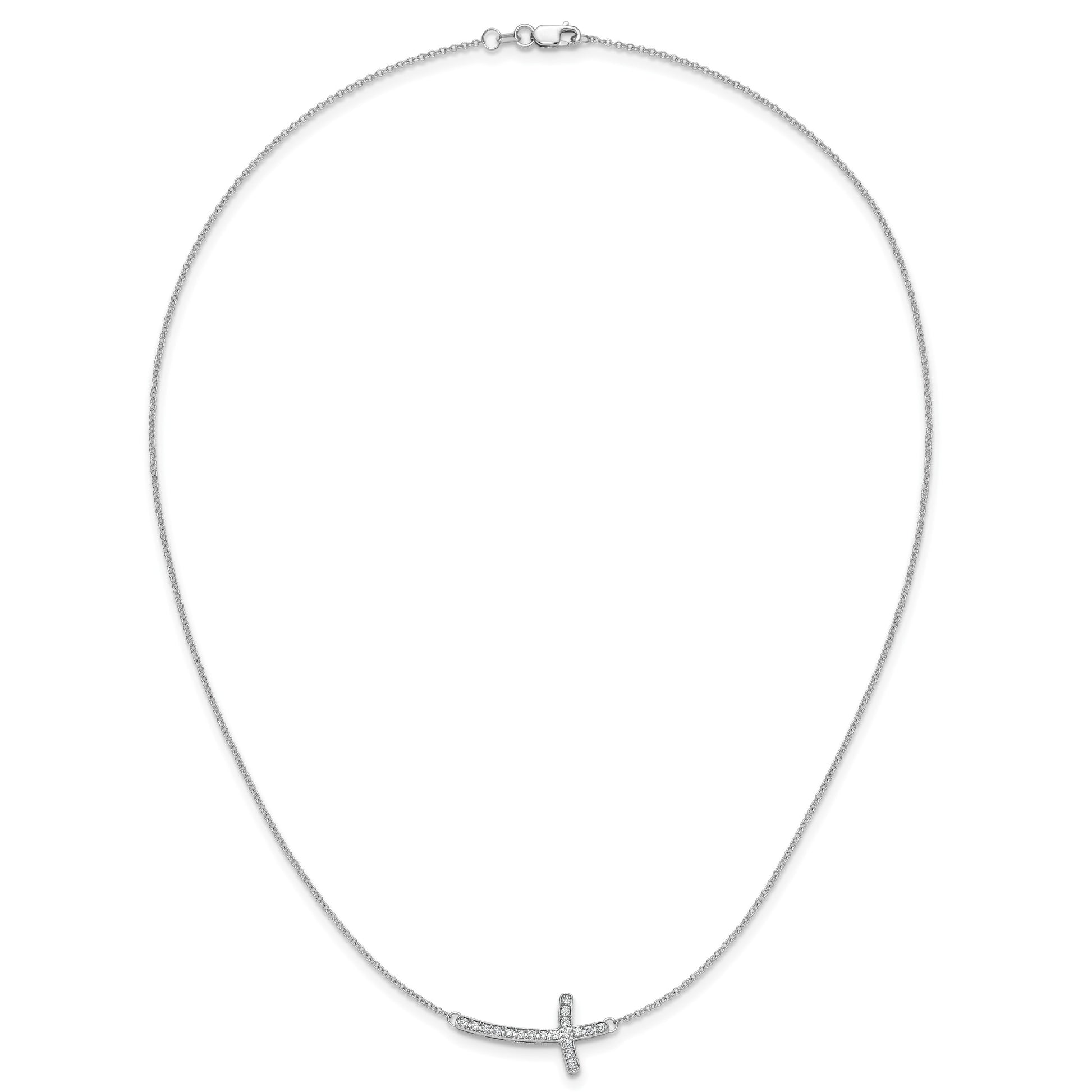 14k White Gold 1/4 carat Diamond Sideways Cross 18 inch Necklace