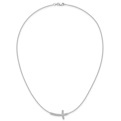 14k White Gold 1/4 carat Diamond Sideways Cross 18 inch Necklace