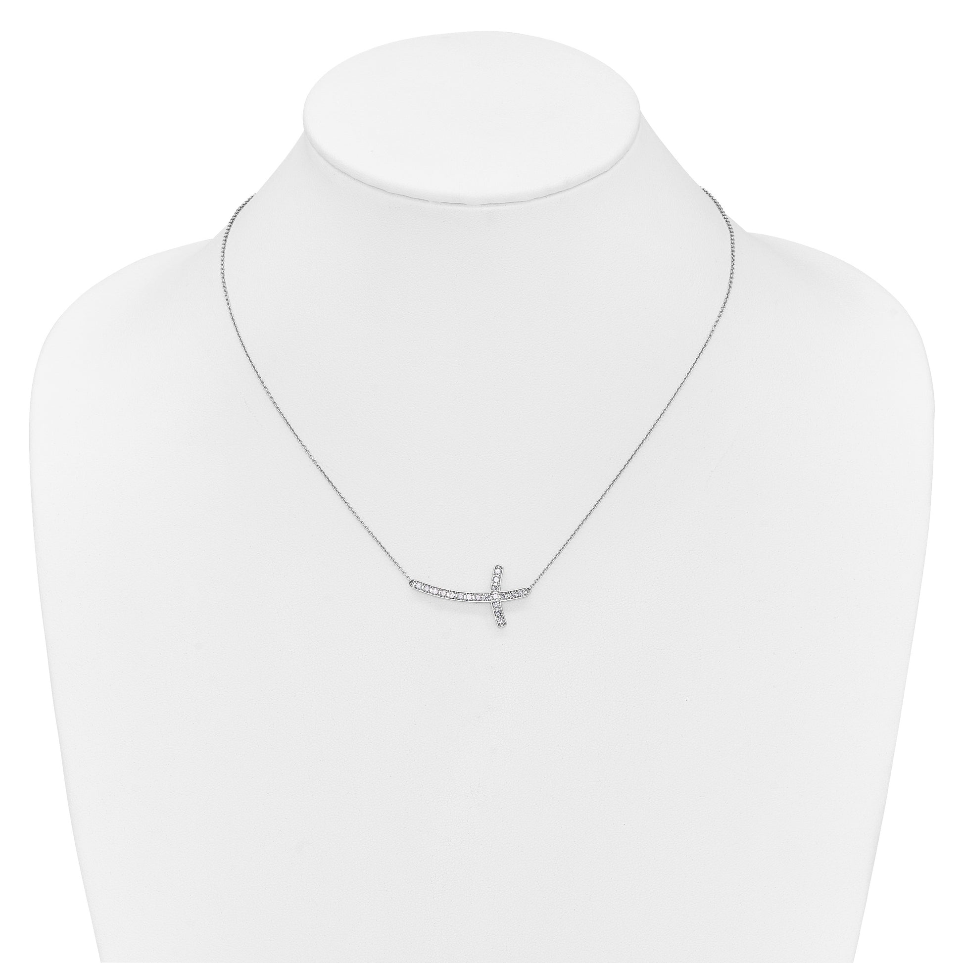 14k White Gold 1/2 carat Diamond Sideways Cross 18 inch Necklace