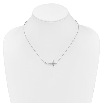 14k White Gold 1/2 carat Diamond Sideways Cross 18 inch Necklace