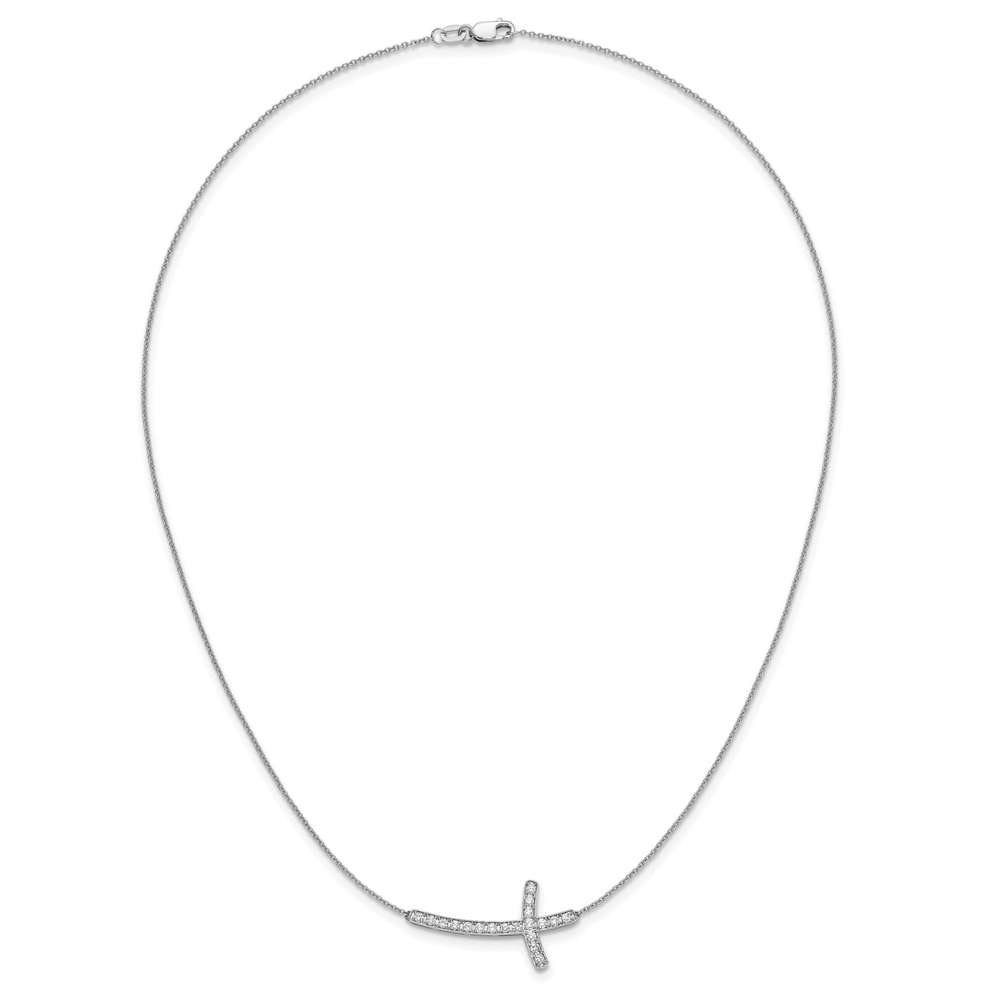 14k White Gold 1/2 carat Diamond Sideways Cross 18 inch Necklace
