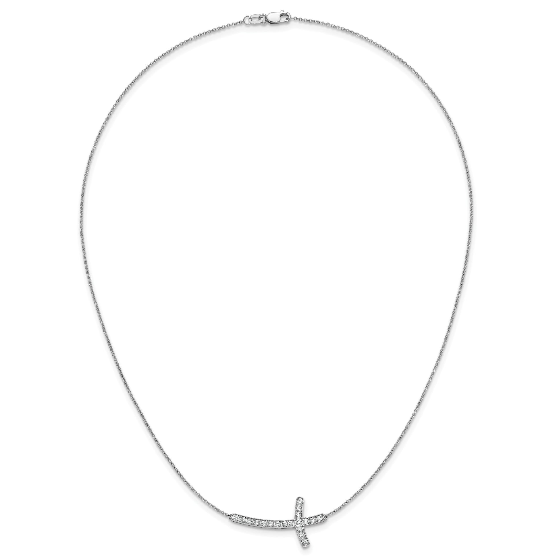14k White Gold 1/2 carat Diamond Sideways Cross 18 inch Necklace