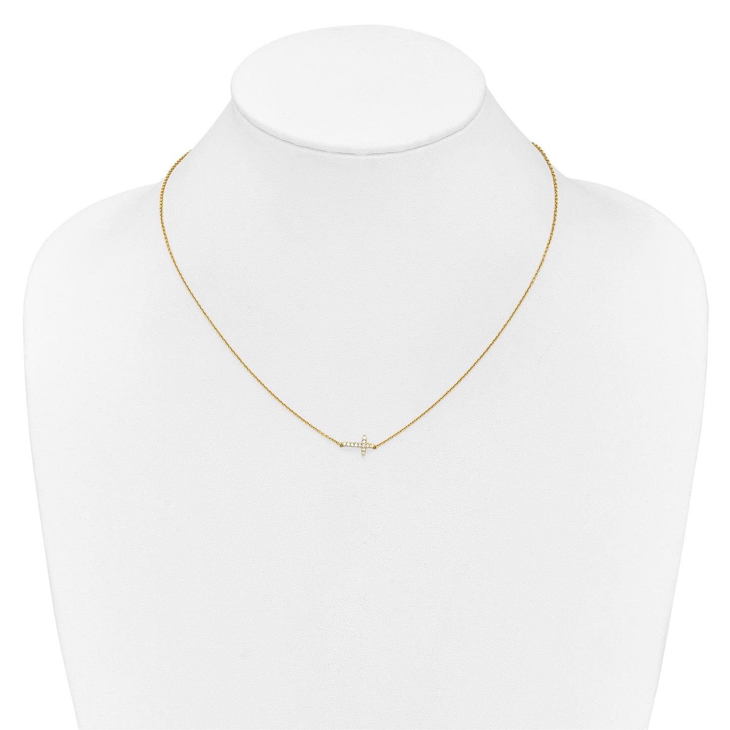 14k Polished 1/10 carat Diamond Sideways Cross 18 inch Necklace
