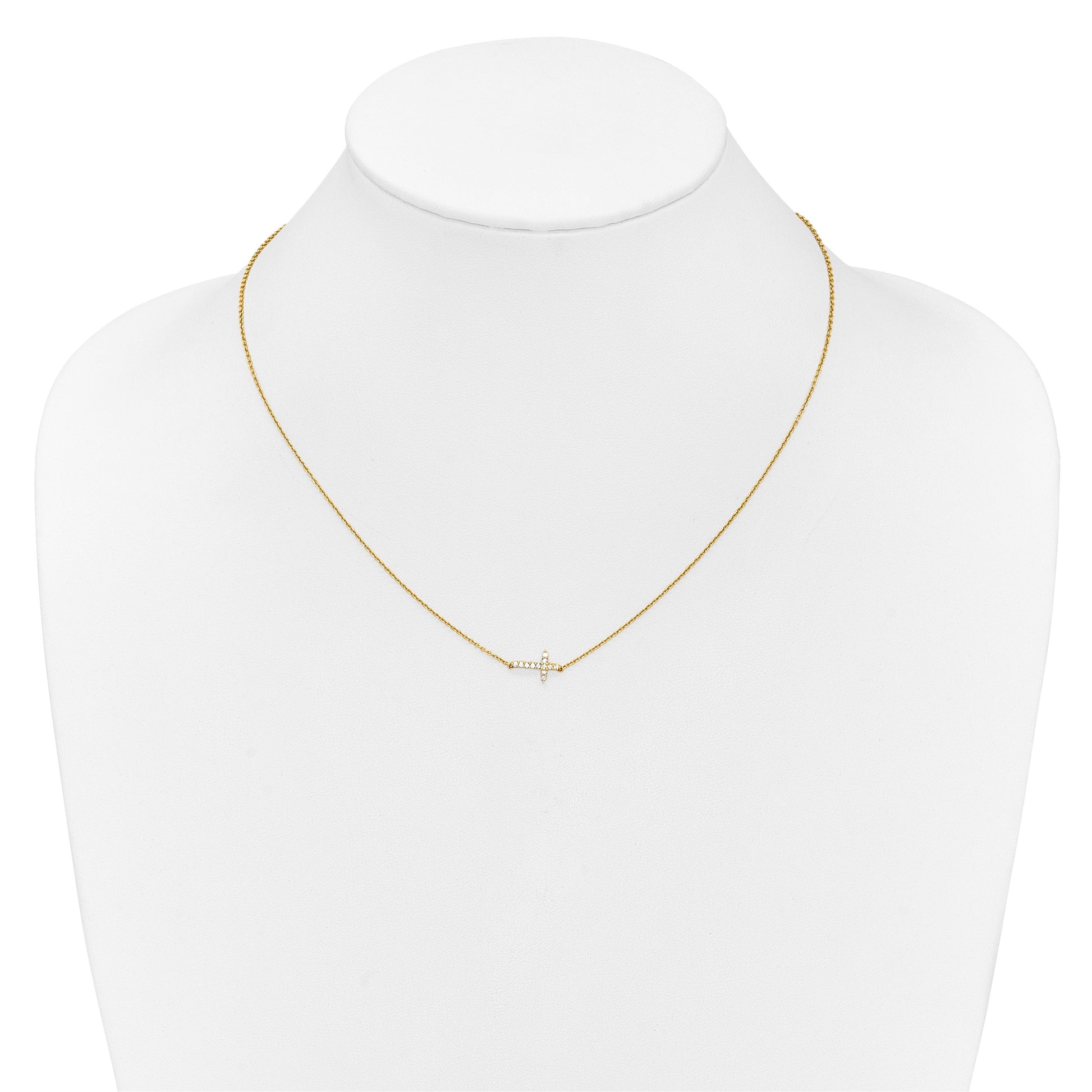 14k Polished 1/10 carat Diamond Sideways Cross 18 inch Necklace