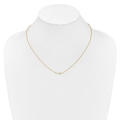 14k Polished 1/10 carat Diamond Sideways Cross 18 inch Necklace