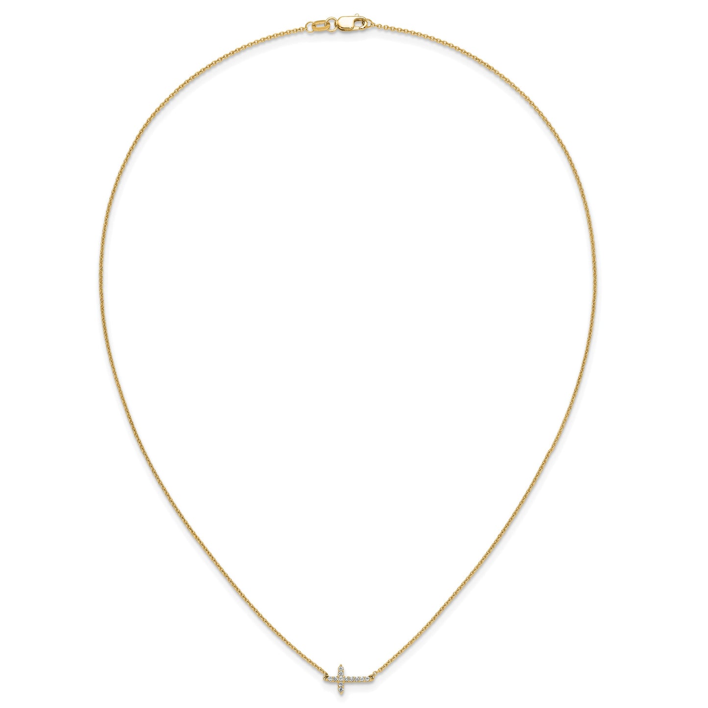 14k Polished 1/10 carat Diamond Sideways Cross 18 inch Necklace