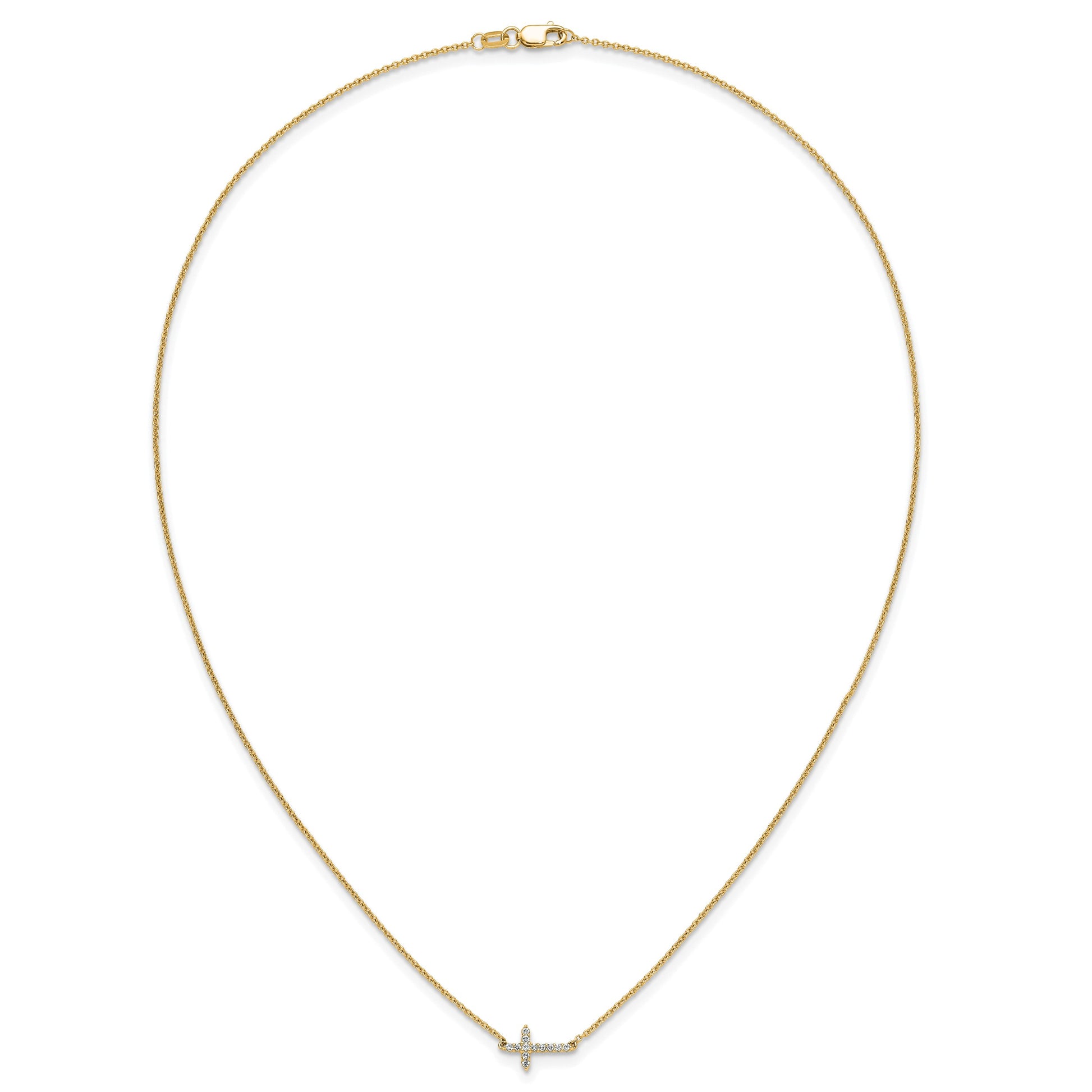 14k Polished 1/10 carat Diamond Sideways Cross 18 inch Necklace