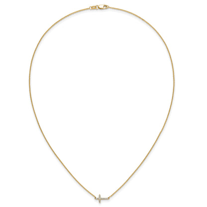 14k Polished 1/10 carat Diamond Sideways Cross 18 inch Necklace