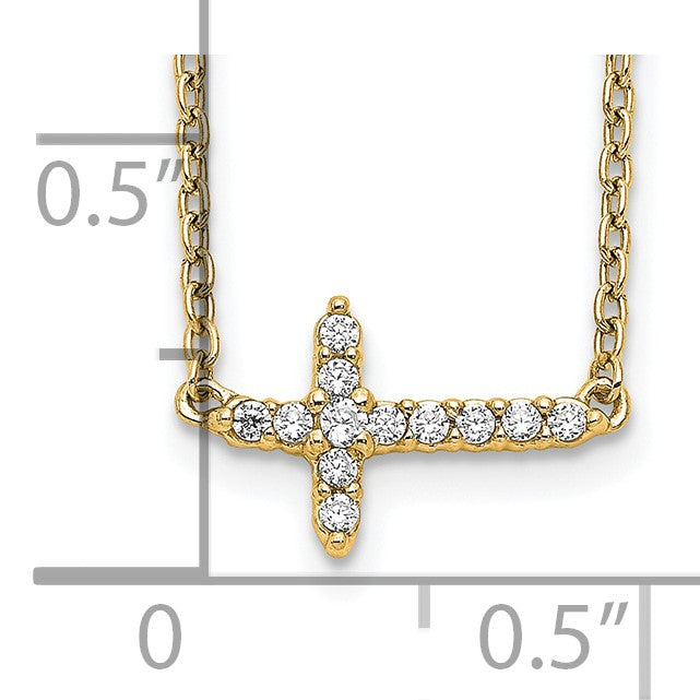 14k Polished 1/10 carat Diamond Sideways Cross 18 inch Necklace