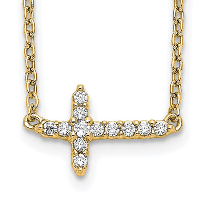 14k Polished 1/10 carat Diamond Sideways Cross 18 inch Necklace
