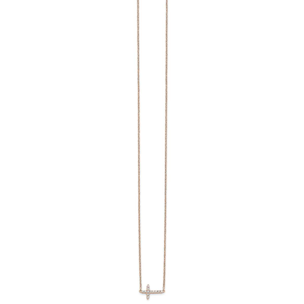 14k Rose Gold 1/6 carat Diamond Sideways Cross 18 inch Necklace