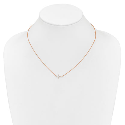 14k Rose Gold 1/6 carat Diamond Sideways Cross 18 inch Necklace