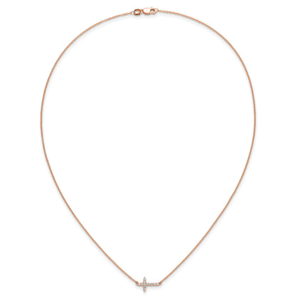 14k Rose Gold 1/6 carat Diamond Sideways Cross 18 inch Necklace