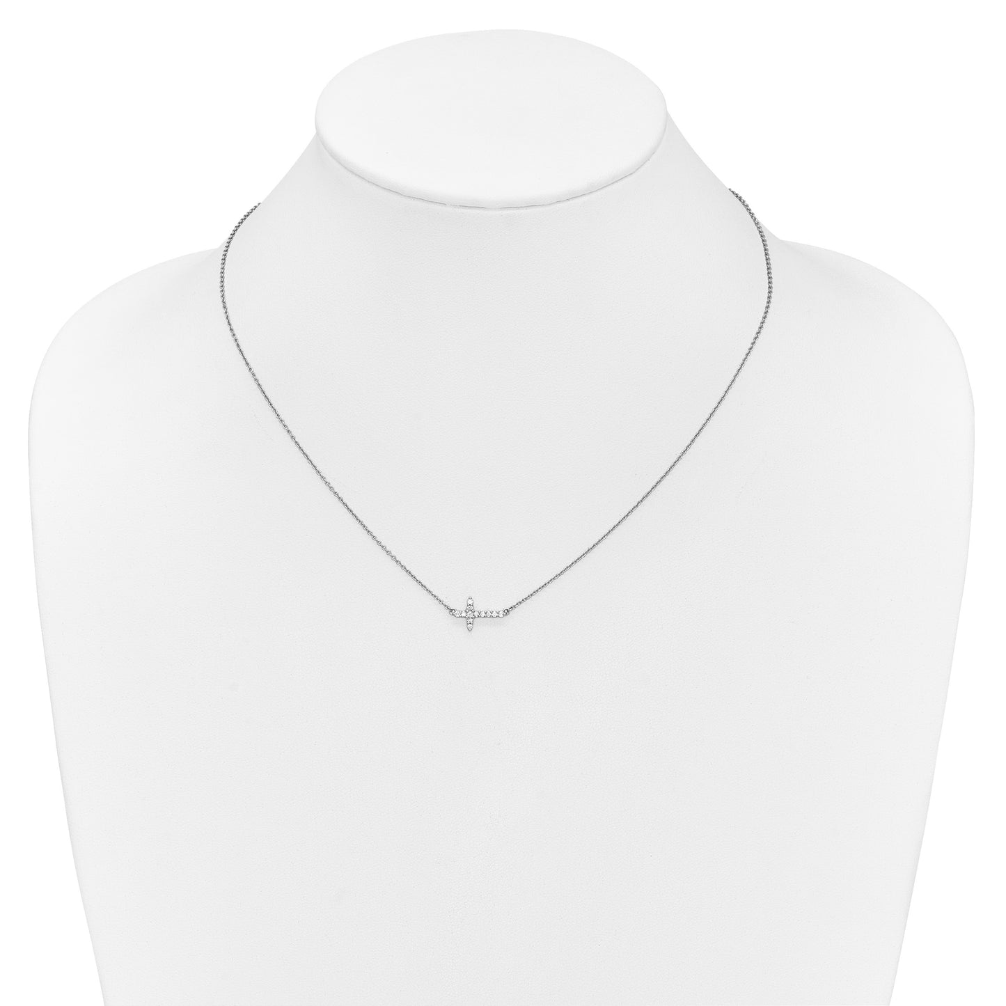 14k White Gold 1/6 carat Diamond Sideways Cross 18 inch Necklace