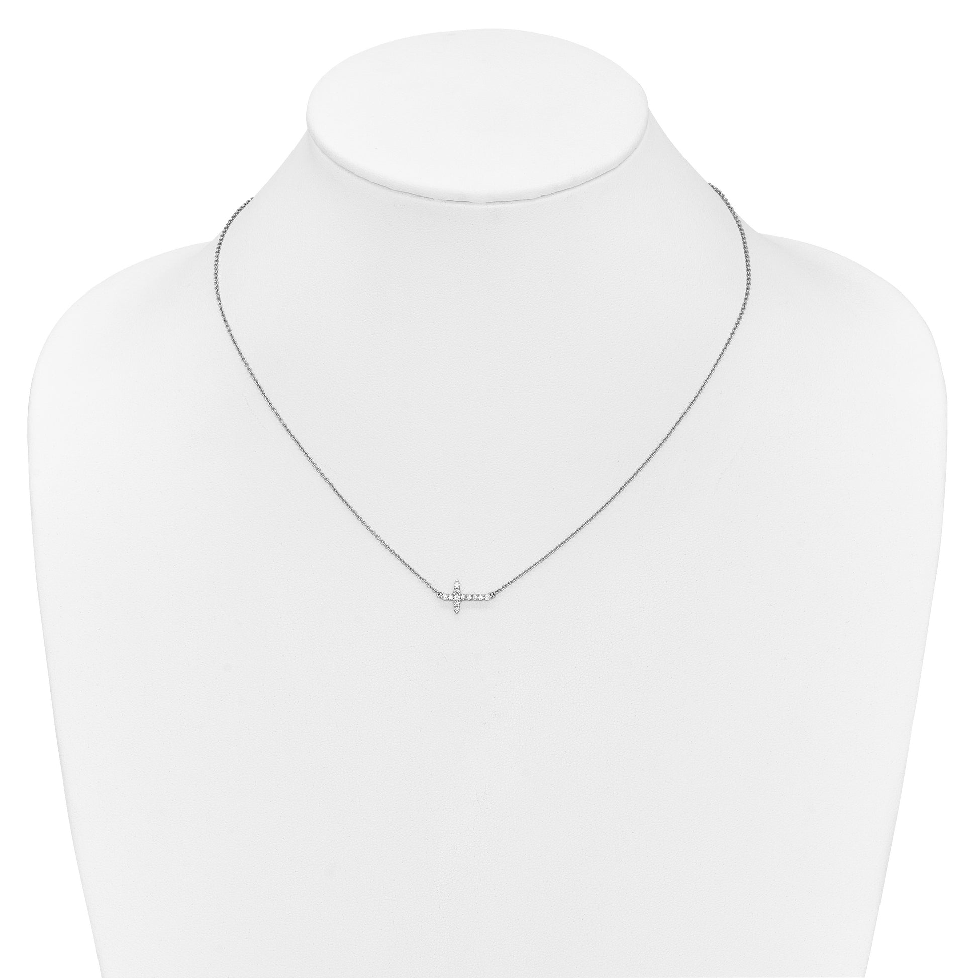 14k White Gold 1/6 carat Diamond Sideways Cross 18 inch Necklace
