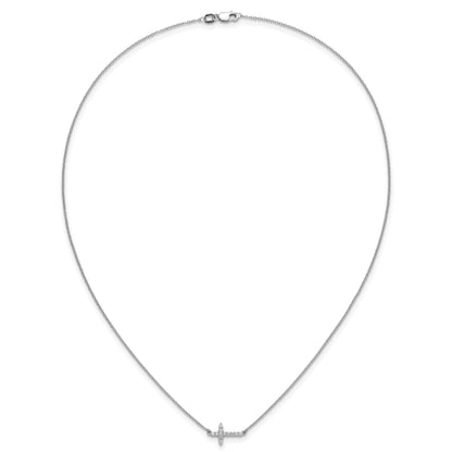 14k White Gold 1/6 carat Diamond Sideways Cross 18 inch Necklace