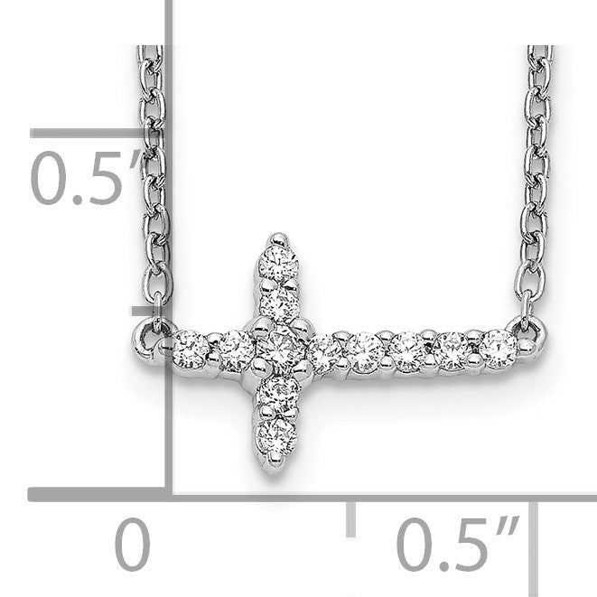 14k White Gold 1/6 carat Diamond Sideways Cross 18 inch Necklace