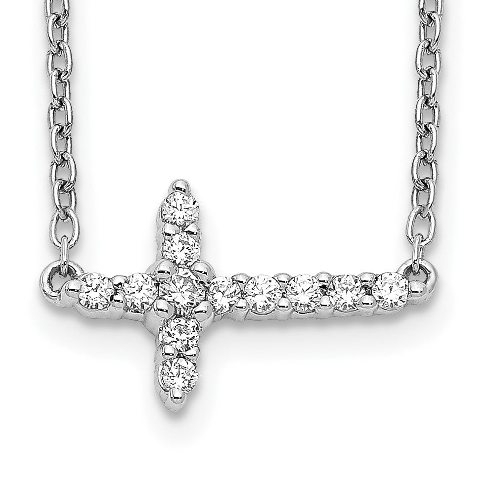 14k White Gold 1/6 carat Diamond Sideways Cross 18 inch Necklace