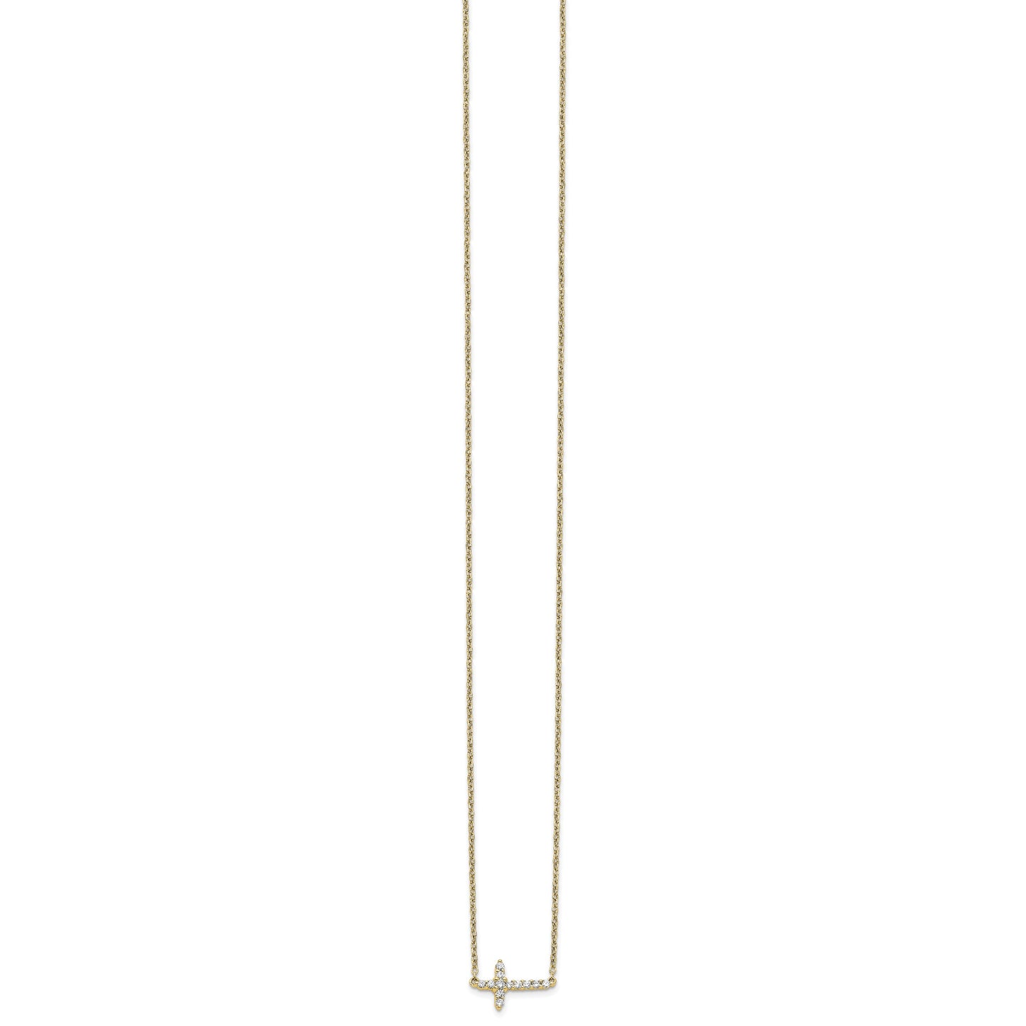 14k Polished 1/6 carat Diamond Sideways Cross 18 inch Necklace