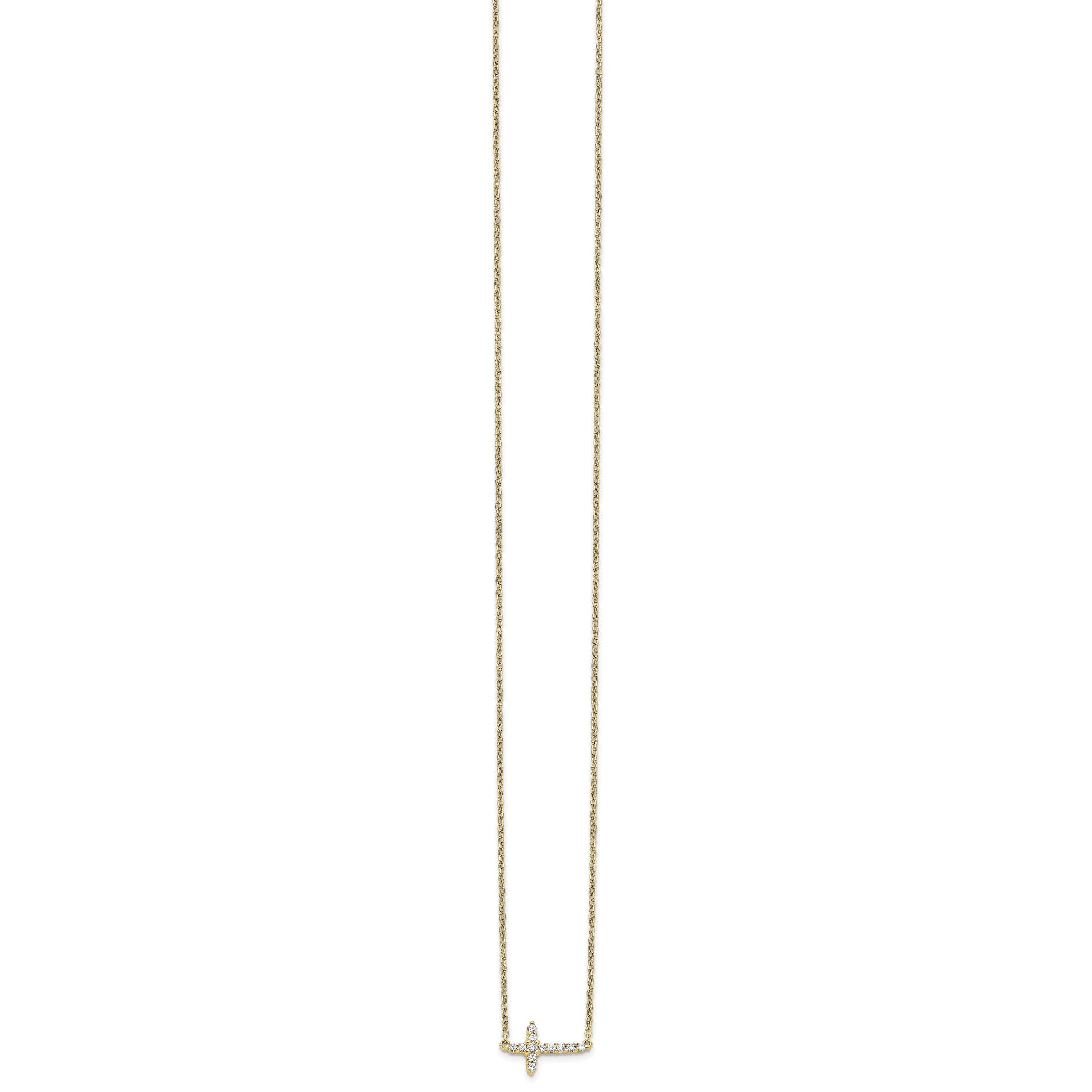 14k Polished 1/6 carat Diamond Sideways Cross 18 inch Necklace