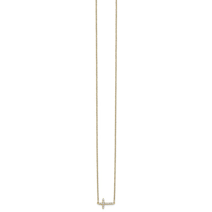 14k Polished 1/6 carat Diamond Sideways Cross 18 inch Necklace