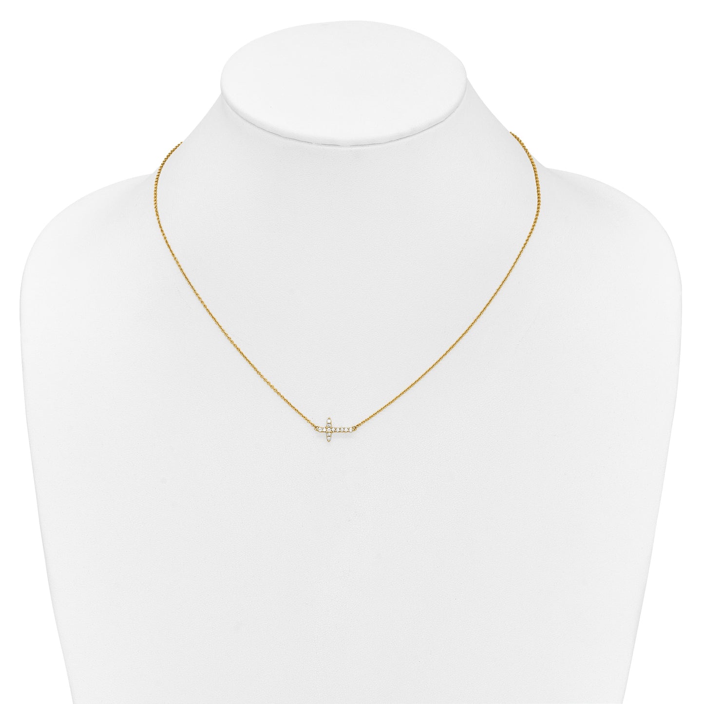 14k Polished 1/6 carat Diamond Sideways Cross 18 inch Necklace
