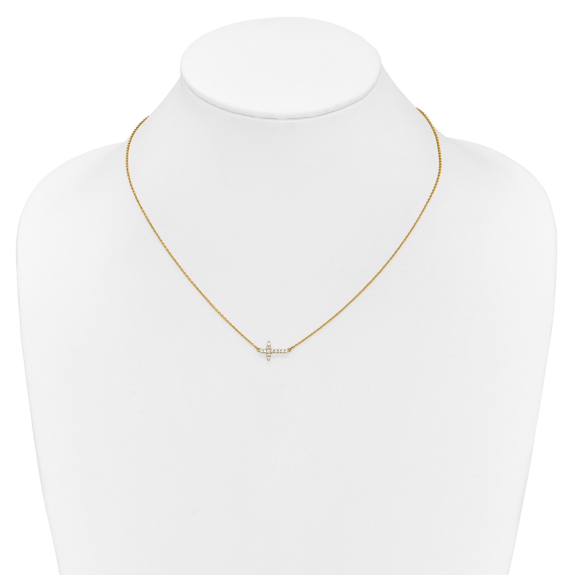 14k Polished 1/6 carat Diamond Sideways Cross 18 inch Necklace