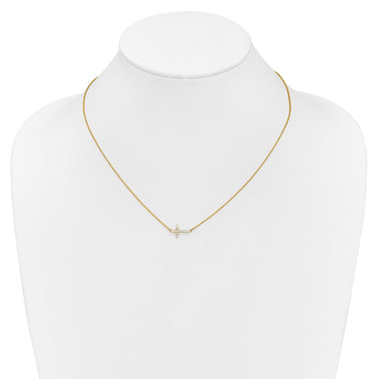 14k Polished 1/6 carat Diamond Sideways Cross 18 inch Necklace