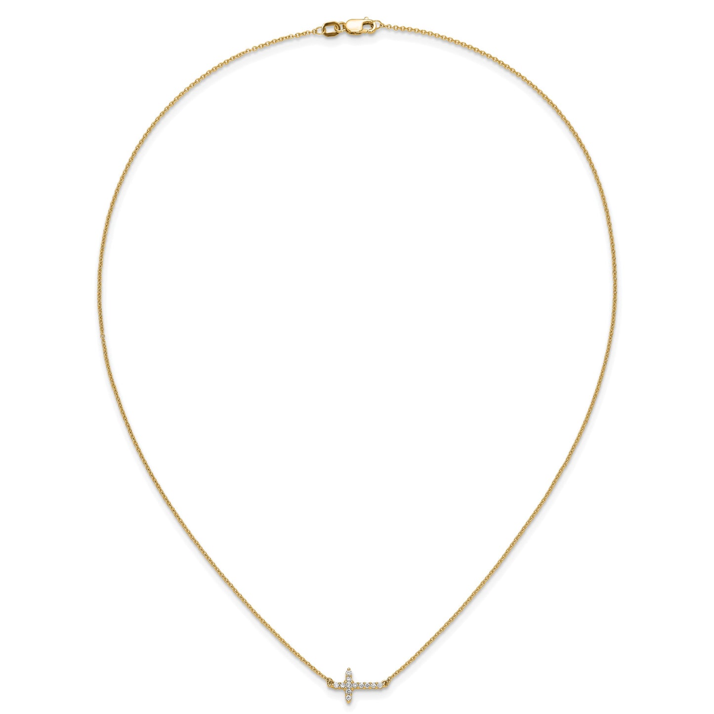 14k Polished 1/6 carat Diamond Sideways Cross 18 inch Necklace