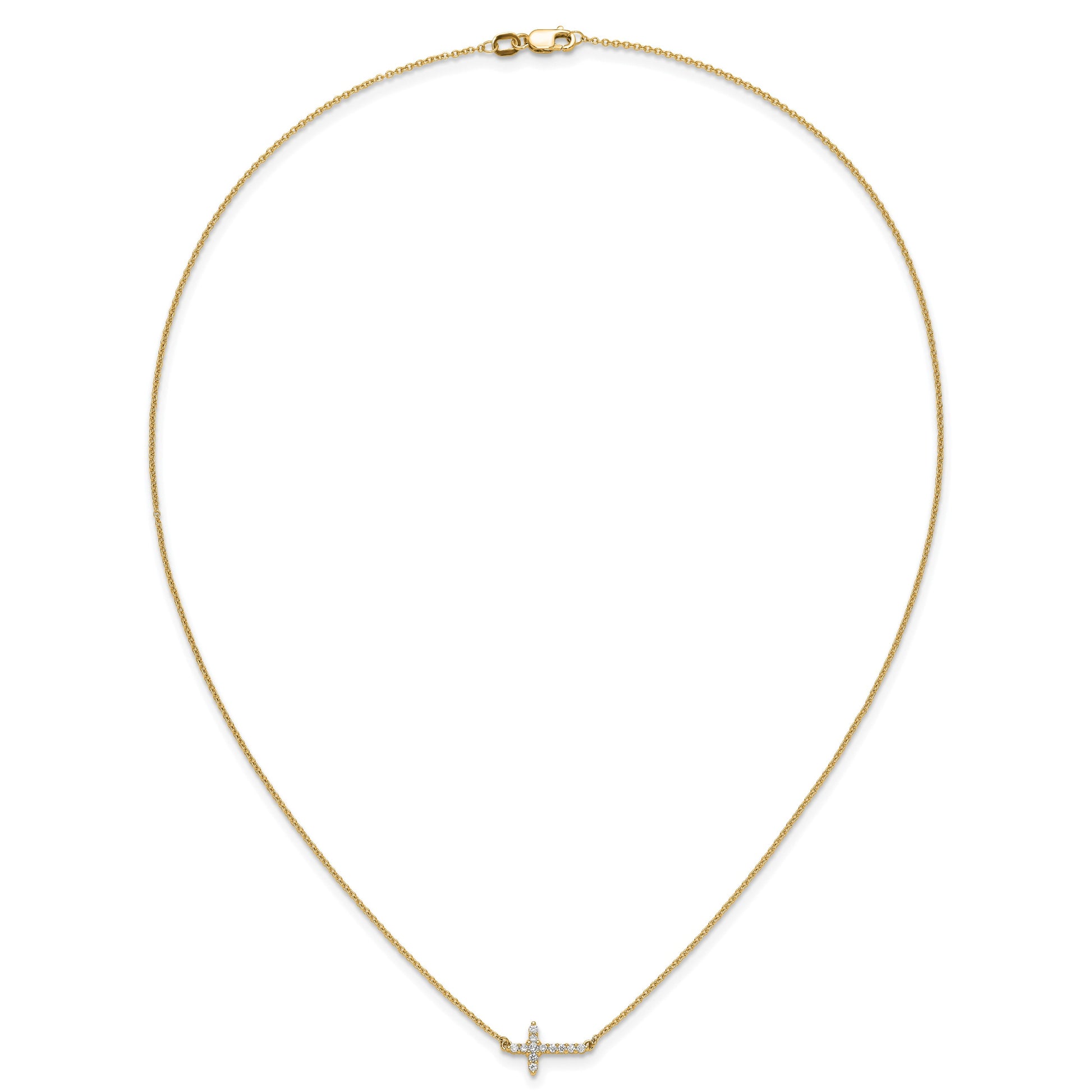 14k Polished 1/6 carat Diamond Sideways Cross 18 inch Necklace