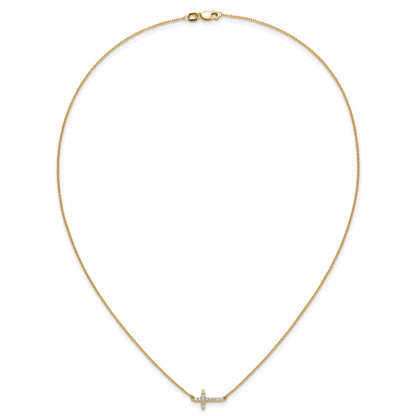 14k Polished 1/6 carat Diamond Sideways Cross 18 inch Necklace