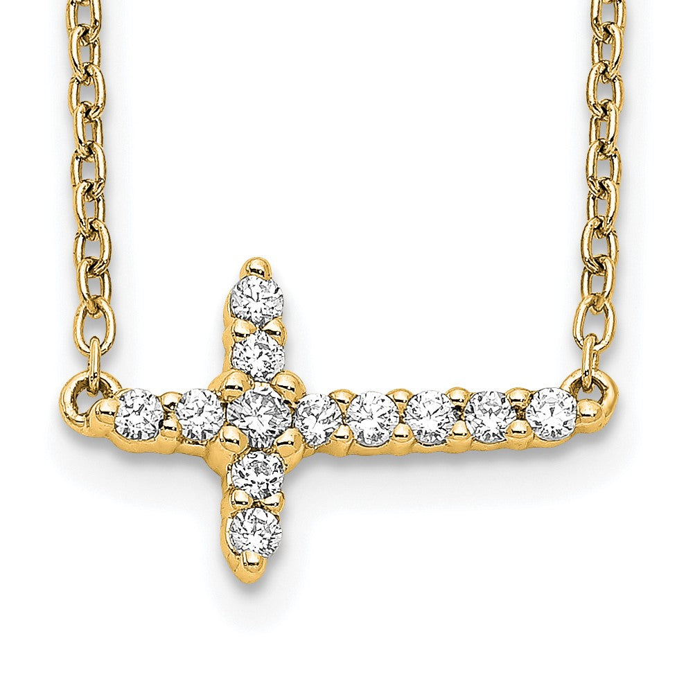 14k Polished 1/6 carat Diamond Sideways Cross 18 inch Necklace