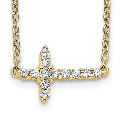 14k Polished 1/6 carat Diamond Sideways Cross 18 inch Necklace