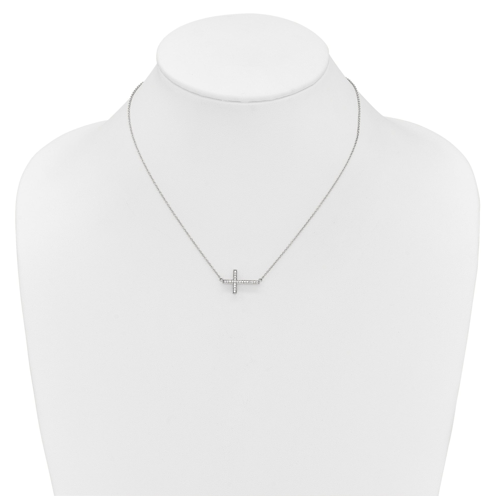 14k White Gold 1/6 carat Diamond Sideways Cross 18 inch Necklace
