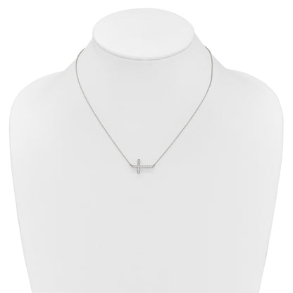 14k White Gold 1/6 carat Diamond Sideways Cross 18 inch Necklace