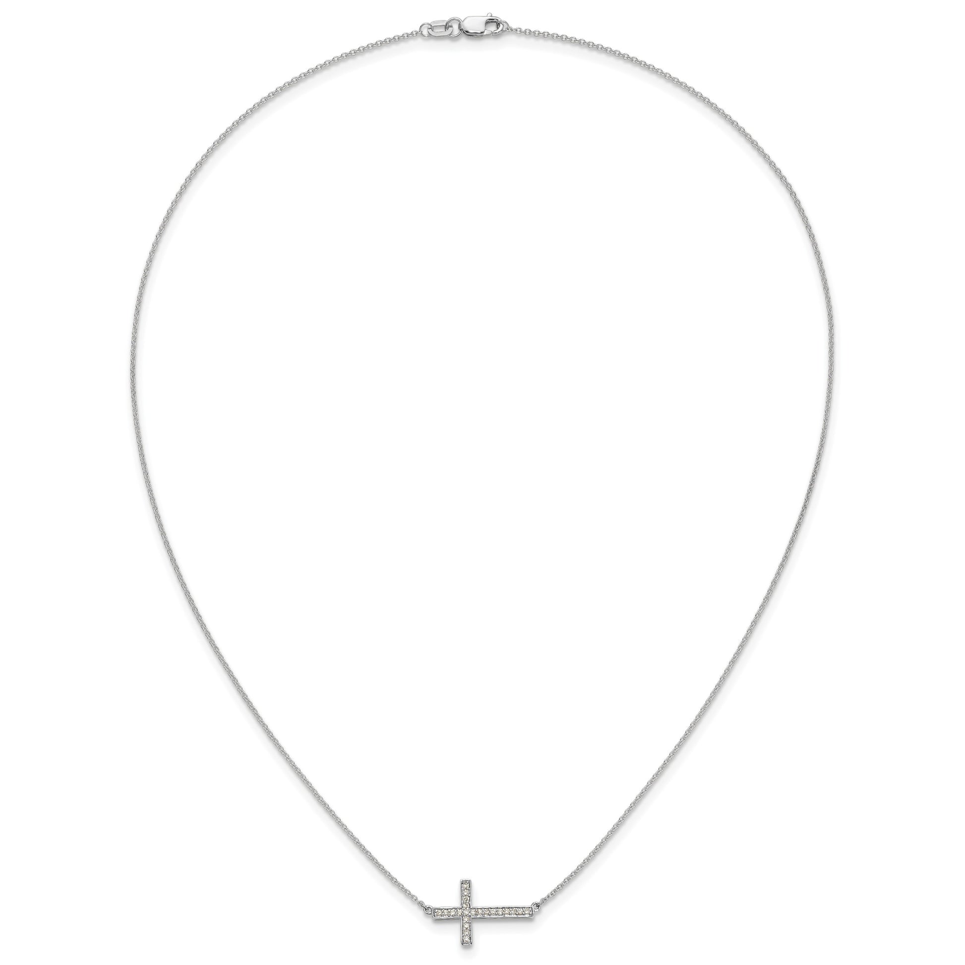 14k White Gold 1/6 carat Diamond Sideways Cross 18 inch Necklace