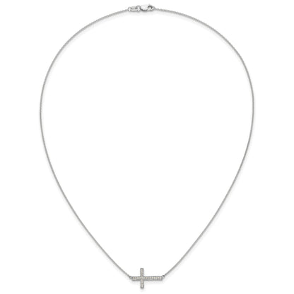 14k White Gold 1/6 carat Diamond Sideways Cross 18 inch Necklace
