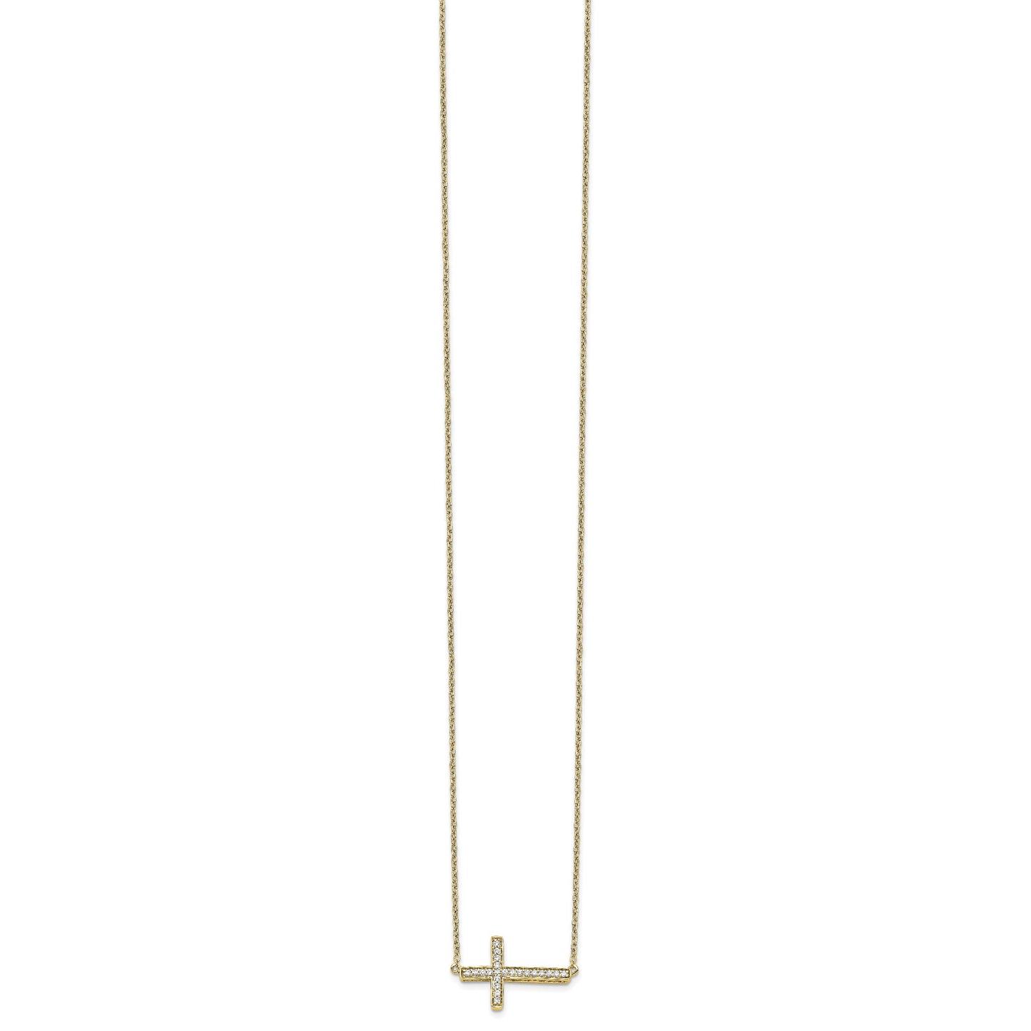 14k Polished 1/6 carat Diamond Sideways Cross 18 inch Necklace