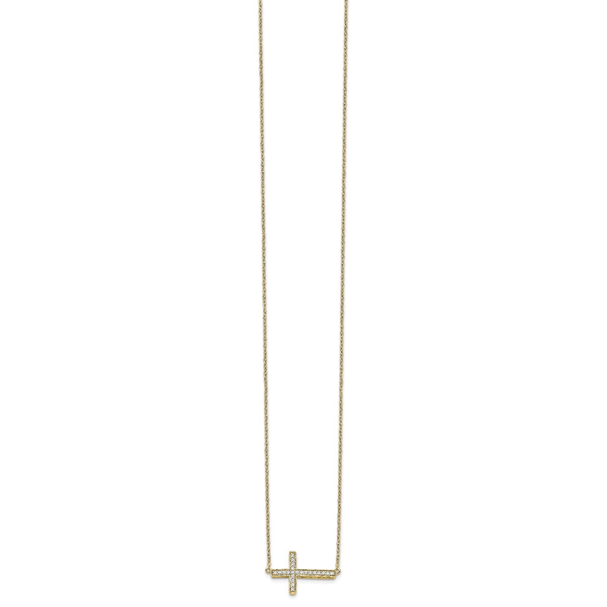 14k Polished 1/6 carat Diamond Sideways Cross 18 inch Necklace