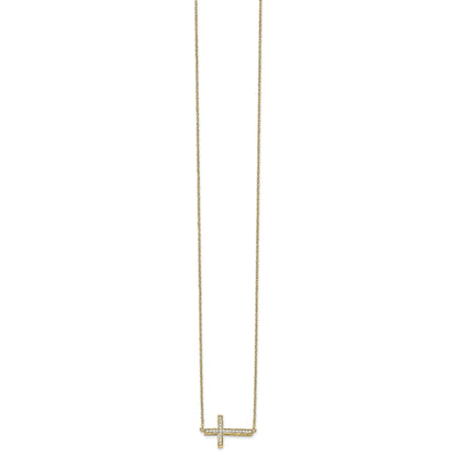 14k Polished 1/6 carat Diamond Sideways Cross 18 inch Necklace