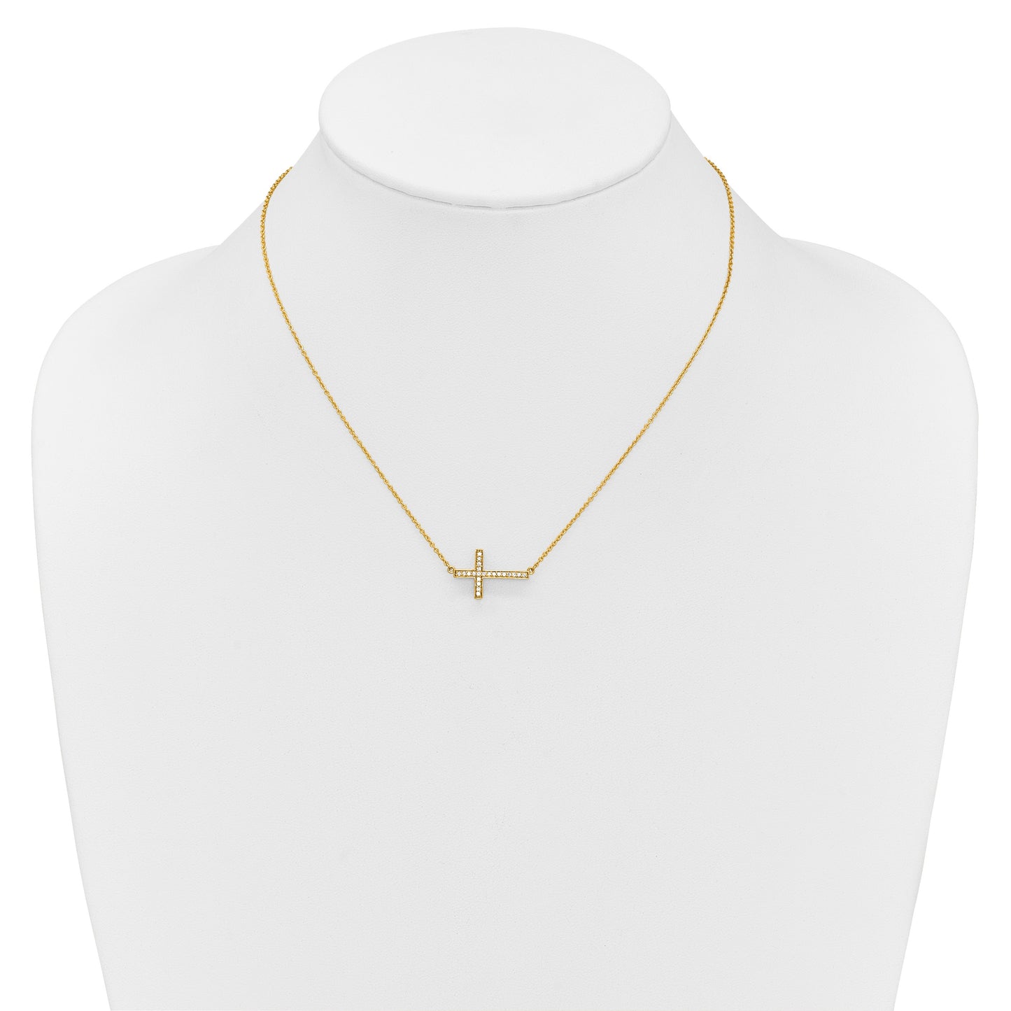 14k Polished 1/6 carat Diamond Sideways Cross 18 inch Necklace