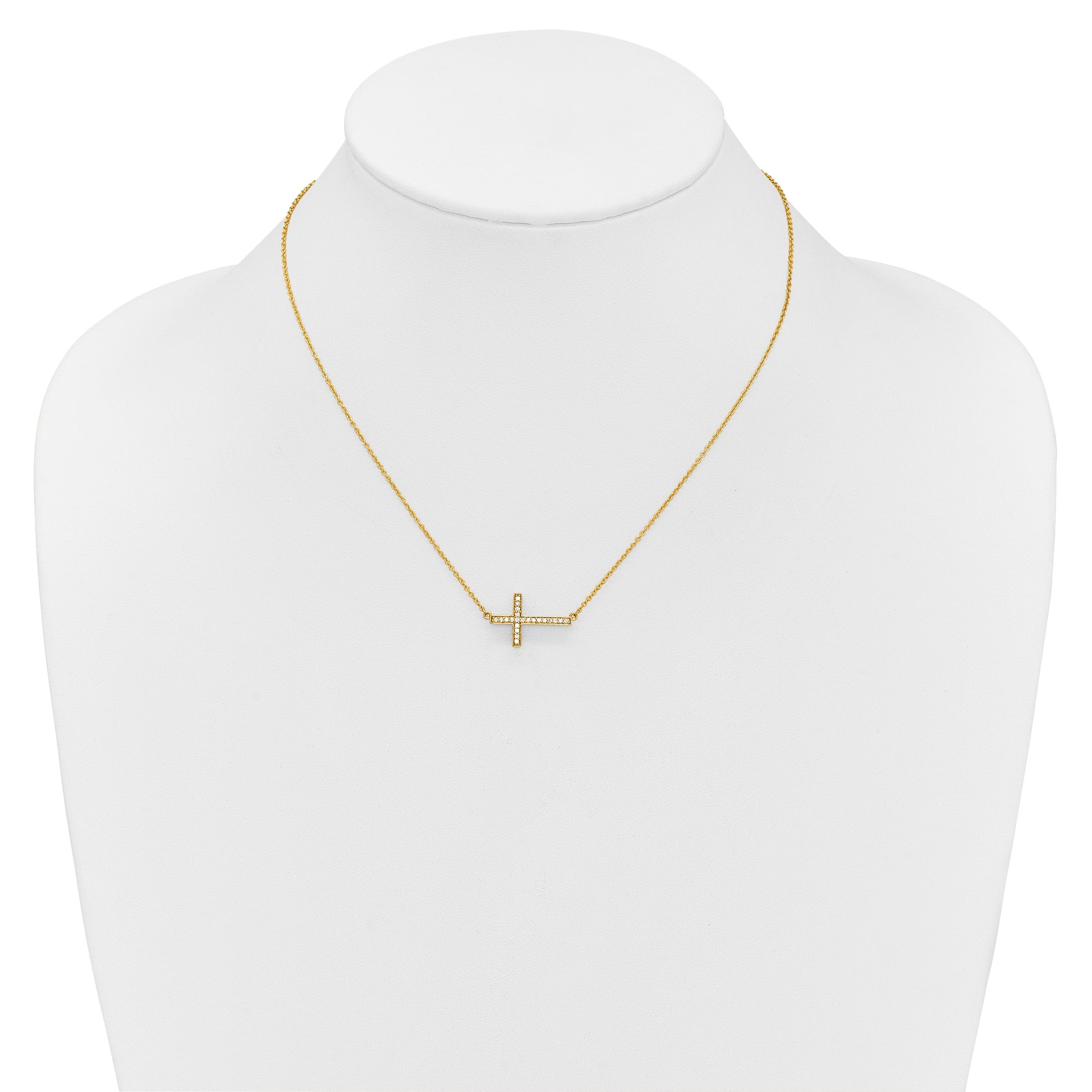 14k Polished 1/6 carat Diamond Sideways Cross 18 inch Necklace