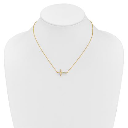 14k Polished 1/6 carat Diamond Sideways Cross 18 inch Necklace