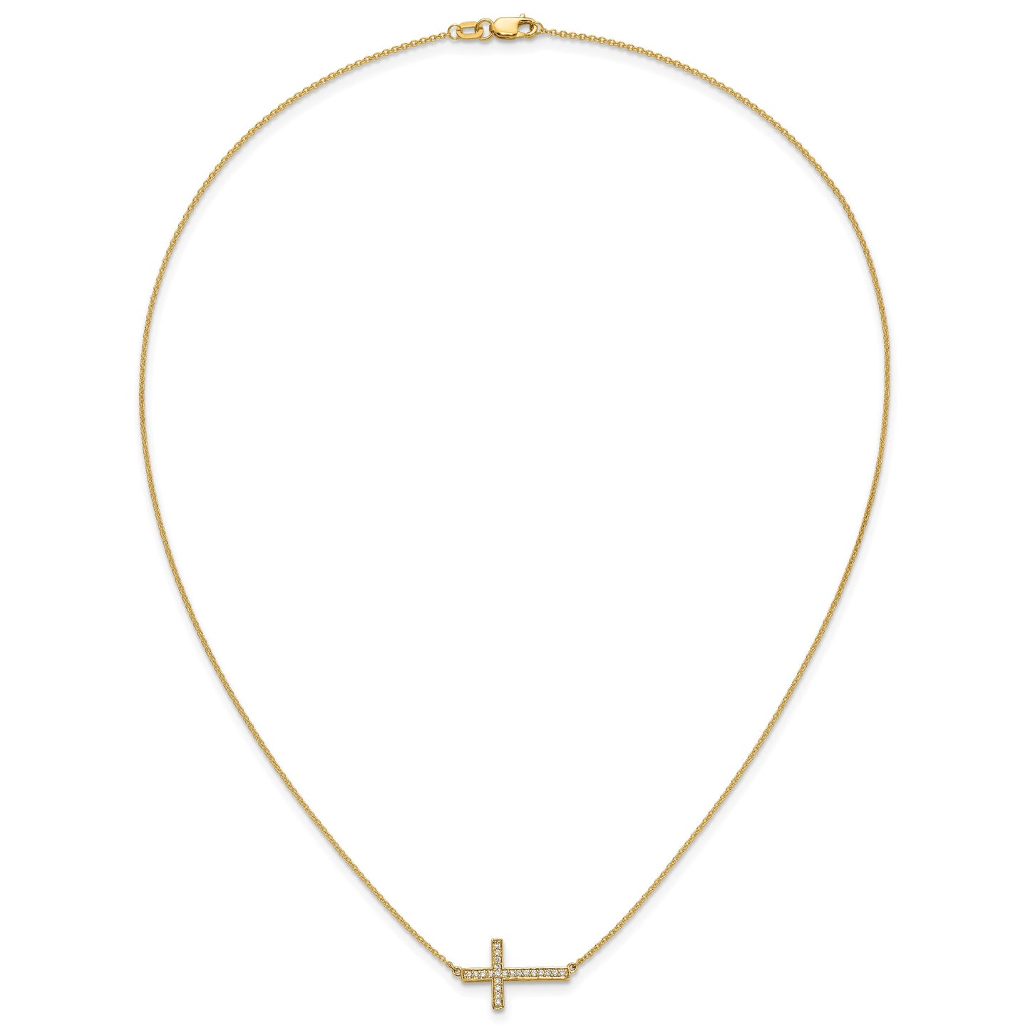 14k Polished 1/6 carat Diamond Sideways Cross 18 inch Necklace