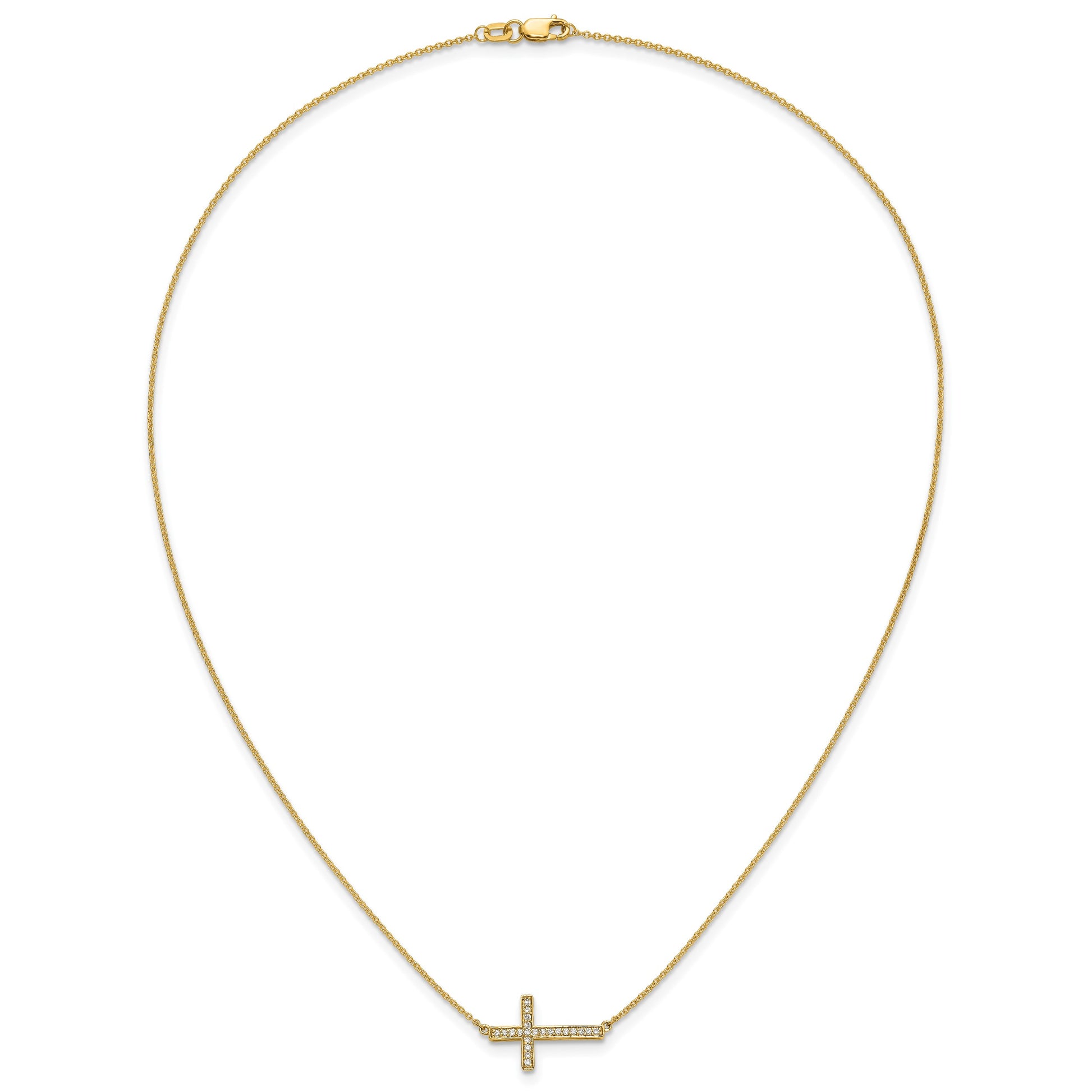 14k Polished 1/6 carat Diamond Sideways Cross 18 inch Necklace