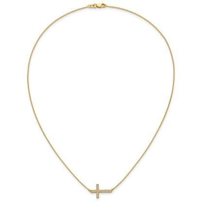 14k Polished 1/6 carat Diamond Sideways Cross 18 inch Necklace