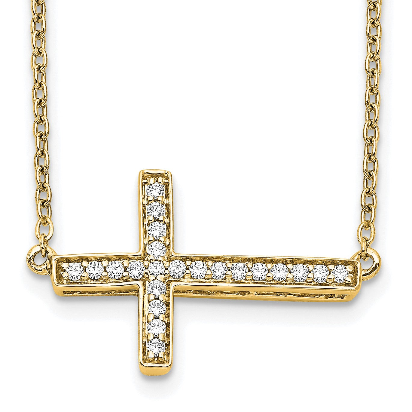 14k Polished 1/6 carat Diamond Sideways Cross 18 inch Necklace