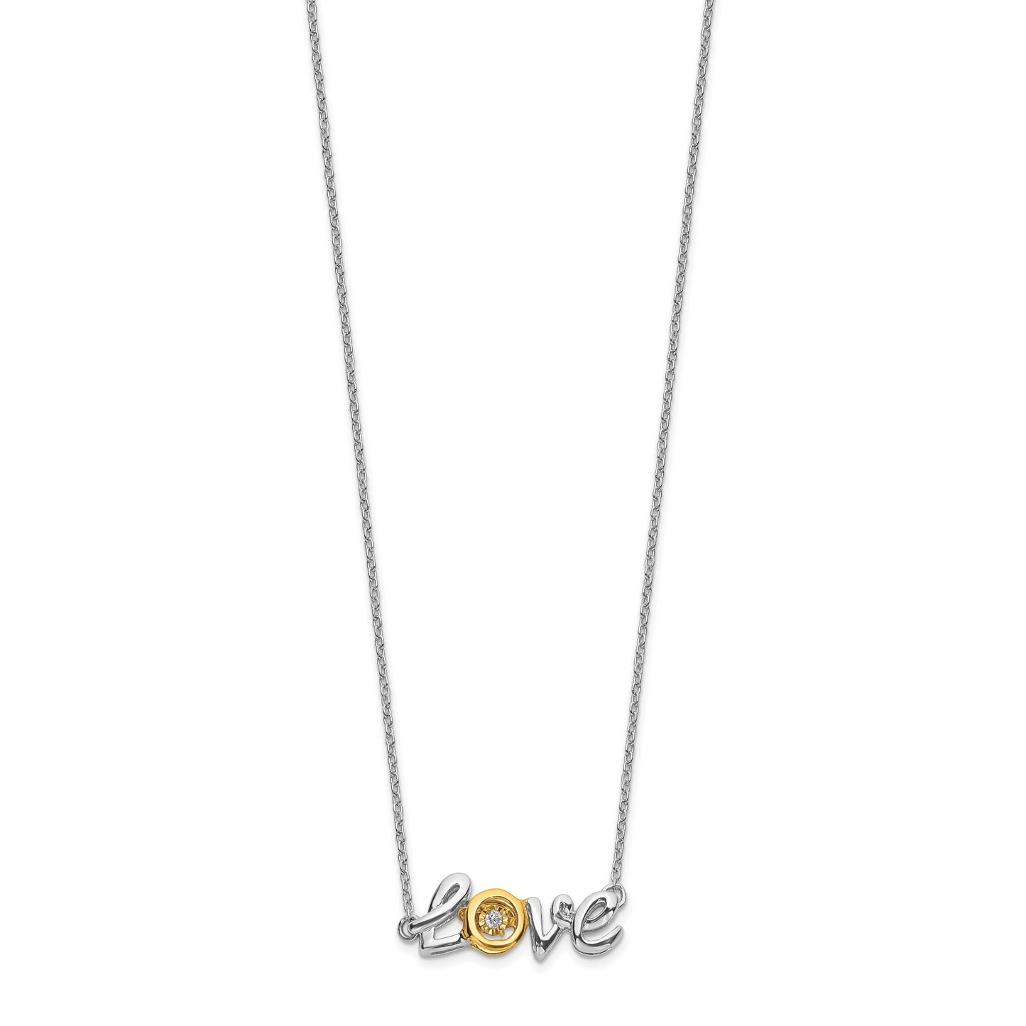 14k Two-tone LOVE Moving .03 carat Diamond 18 inch Necklace
