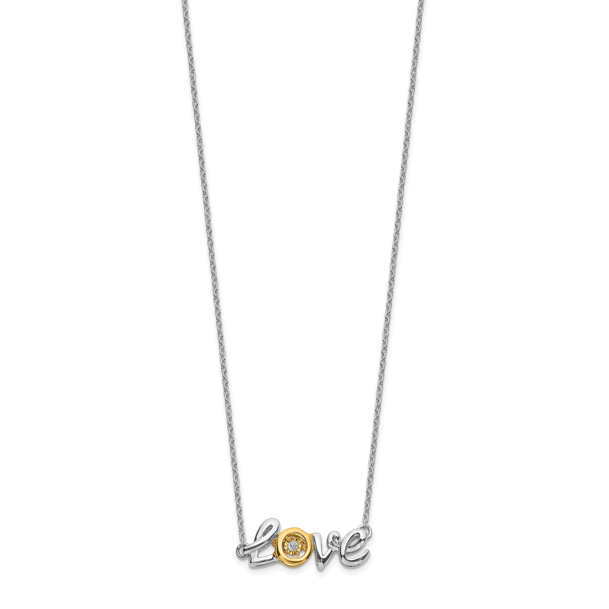 14k Two-tone LOVE Moving .03 carat Diamond 18 inch Necklace